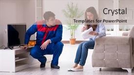  Presentation with home - Colorful PPT theme enhanced with technician repairing tv at home backdrop and a mint green colored foreground