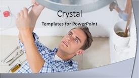  Presentation with young - Slide deck consisting of technician servicing an hot water background and a light gray colored foreground