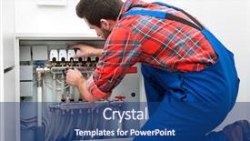  Presentation with service technician - Audience pleasing slide deck consisting of technician servicing the underfloor heating backdrop and a ocean colored foreground