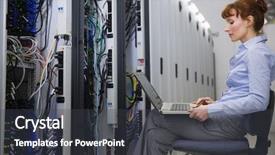  Presentation with data center - PPT theme with technician sitting on swivel chair background and a dark gray colored foreground