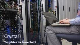  Presentation with power data center - Presentation theme having technician sitting on swivel chair background and a wine colored foreground