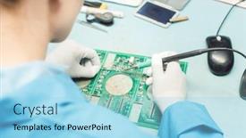  Presentation with electronics components - Presentation design consisting of a pcb in electronics background and a arctic colored foreground