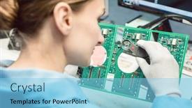  Presentation with electronics components - Slide set with technician-soldering-components background and a light blue colored foreground