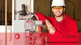  Presentation with electrical - Cool new presentation design with technician-standing-next-to-electrical backdrop and a red colored foreground