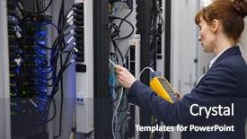  Presentation with data center - Presentation having technician-using-digital-cable-analyzer background and a tawny brown colored foreground