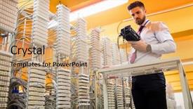  Presentation with server room - Presentation featuring technician using digital cable analyzer in server room background and a coral colored foreground
