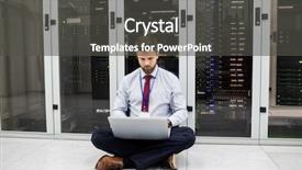  Presentation with server room - Colorful presentation theme enhanced with technician using laptop in server backdrop and a dark gray colored foreground