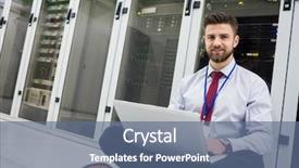  Presentation with blade server - Colorful slides enhanced with technician using laptop in server backdrop and a ocean colored foreground