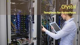  Presentation with data center - Presentation theme having technician using tablet pc while background and a tawny brown colored foreground