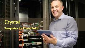  Presentation with tablet - PPT theme featuring technician using tablet pc while background and a tawny brown colored foreground