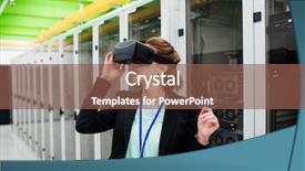  Presentation with virtual reality environments - Slide set enhanced with technician using virtual reality headset background and a violet colored foreground