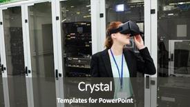  Presentation with virtual reality therapy - Presentation theme consisting of technician using virtual reality headset background and a dark gray colored foreground