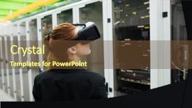  Presentation with virtual reality rehab - Beautiful presentation design featuring technician using virtual reality headset backdrop and a  colored foreground