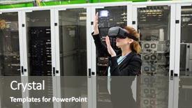  Presentation with virtual reality - Presentation theme consisting of technician using virtual reality headset background and a  colored foreground