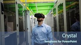  Presentation with virtual reality shooter - Slide deck featuring technician using virtual reality headset background and a  colored foreground