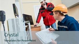  Presentation with video surveillance - Beautiful slide set featuring technician worker adjusting video surveillance backdrop and a lemonade colored foreground