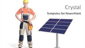  Presentation with solar panel - Presentation theme having technician-worker-behind-solar-panel background and a white colored foreground