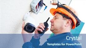  Presentation with video surveillance - Amazing presentation design having worker installing video surveillance camera backdrop and a ocean colored foreground