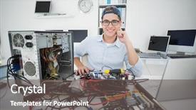  Presentation with computer - Colorful slides enhanced with beautiful bush fern fern leaves in the garden backdrop and a tawny brown colored foreground.
