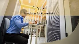  Presentation with server room - Cool new PPT theme with technician working on laptop in server room backdrop and a lemonade colored foreground