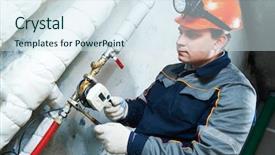  Presentation with water meter - Cool new slide deck with technician works with water meter backdrop and a sky blue colored foreground