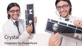  Presentation with medical equipment - Beautiful PPT layouts featuring technicians repairing medical equipment - it technician in security concept backdrop and a  colored foreground