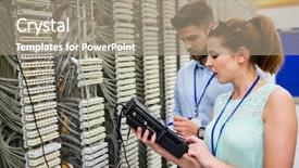  Presentation with server room - Cool new theme with technicians using digital cable analyzer in server room backdrop and a gray colored foreground