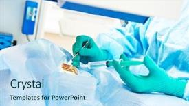  Presentation with ophthalmology - Audience pleasing PPT theme consisting of sterilization technique - ophthalmology operation surgeon's hands backdrop and a light blue colored foreground