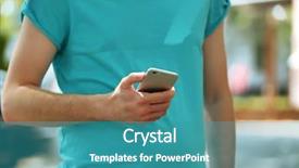  Presentation with man holding phone - Colorful presentation design enhanced with technological blue - man holding smart mobile phone backdrop and a  colored foreground