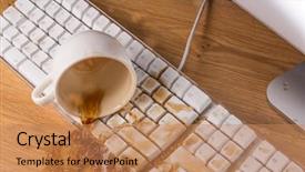  Presentation with tea cup - Slides consisting of technological disaster - cup of tea spilling background and a coral colored foreground