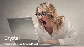  Presentation with technological disaster - Colorful slides enhanced with technological disaster - shocked businesswoman backdrop and a gray colored foreground