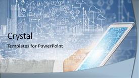  Presentation with tablet - Amazing slides having close up image of human hand holding tablet pc backdrop and a light blue colored foreground