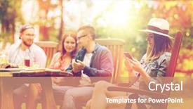  Presentation with summer party - PPT theme having technologie communication - leisure holidays people and technology background and a coral colored foreground