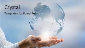  Presentation with cards connecting world - Cool new slide set with technologies connecting the world backdrop and a light blue colored foreground