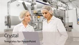  Presentation with manufacture - Colorful PPT theme enhanced with technologists with clipboard at ice backdrop and a soft green colored foreground