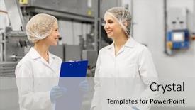  Presentation with manufacture - Theme enhanced with technologists with clipboard at ice background and a  colored foreground