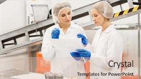  Presentation with food industry - PPT theme featuring technologists with clipboard tasting ice background and a lemonade colored foreground