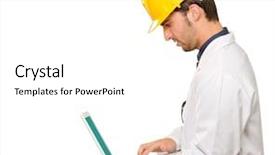  Presentation with architect - Beautiful slides featuring technologu - architect working on laptop isolated backdrop and a  colored foreground