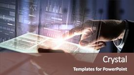  Presentation with virtual technology - Slides enhanced with technology - businessman using tablet over virtual background and a tawny brown colored foreground