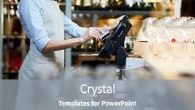  Presentation with waitress - Presentation theme with technology - close-up of waitress registrating orders background and a gray colored foreground