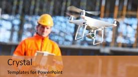  Presentation with drone technology - Audience pleasing presentation design consisting of technology - construction worker piloting drone backdrop and a gold colored foreground