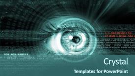  Presentation with cyber security eye - Colorful presentation theme enhanced with cyber technology - digital image of woman's eye backdrop and a ocean colored foreground