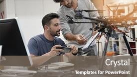  Presentation with drone technology - PPT layouts having technology - engineer and technician working together background and a gray colored foreground