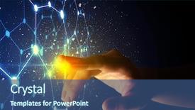  Presentation with finger - Beautiful PPT layouts featuring technology - female finger touching a beam backdrop and a ocean colored foreground