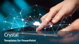  Presentation with cloud technology - Colorful PPT theme enhanced with technology - female hands touching tablet backdrop and a ocean colored foreground