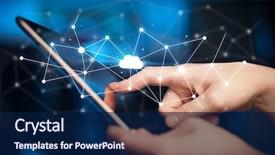  Presentation with cloud technology - Presentation theme having technology - female hands touching tablet background and a navy blue colored foreground