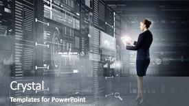  Presentation with high tech technology - Slide set with technology - full body of businesswoman background and a gray colored foreground