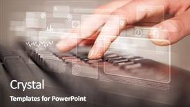  Presentation with high tech technology - Cool new presentation theme with technology - hand touching keyboard with high backdrop and a dark gray colored foreground