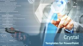  Presentation with hand touching finger digital - Beautiful slides featuring technology - image of businesswoman touching screen backdrop and a ocean colored foreground