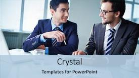  Presentation with german shepherd two young puppys - Presentation theme consisting of technology - image of two young businessmen background and a light blue colored foreground